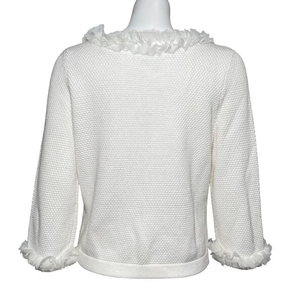 White House Black Market Knit Jacket Blazer Womens Size L Ruffles 3/4 Sleeve - Picture 4 of 8